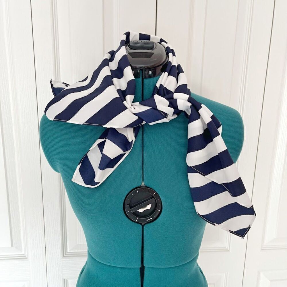 Unbranded Nautical Cruise Navy Blue White Stripe Square Handkerchief Scarf